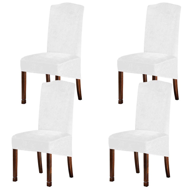 KELUINA Velvet Plush XL Dining Chair Covers, Stretch Chair Slipcover, Spandex High Chairs Protector Covers Seat Slipcover with Elastic Band for Dining Room,Wedding, Ceremony (White, Set of 6) - Image 1